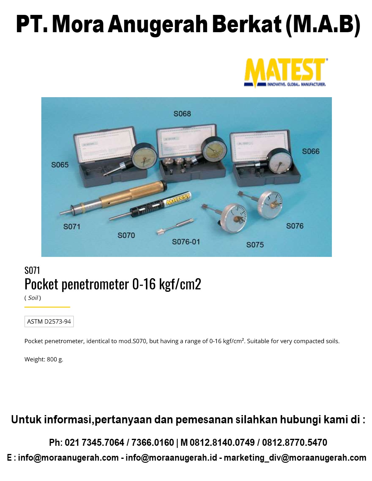 MATEST [S071] Pocket Penetrometer 0-16 kgf/cm2