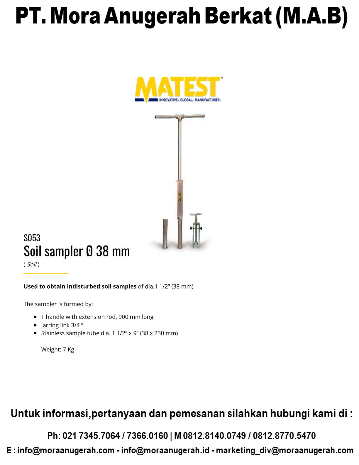MATEST [S053] Soil Sampler Ø 38mm