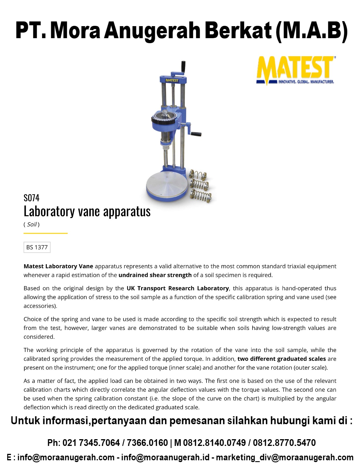 MATEST [S074] Laboratory Vane Apparatus