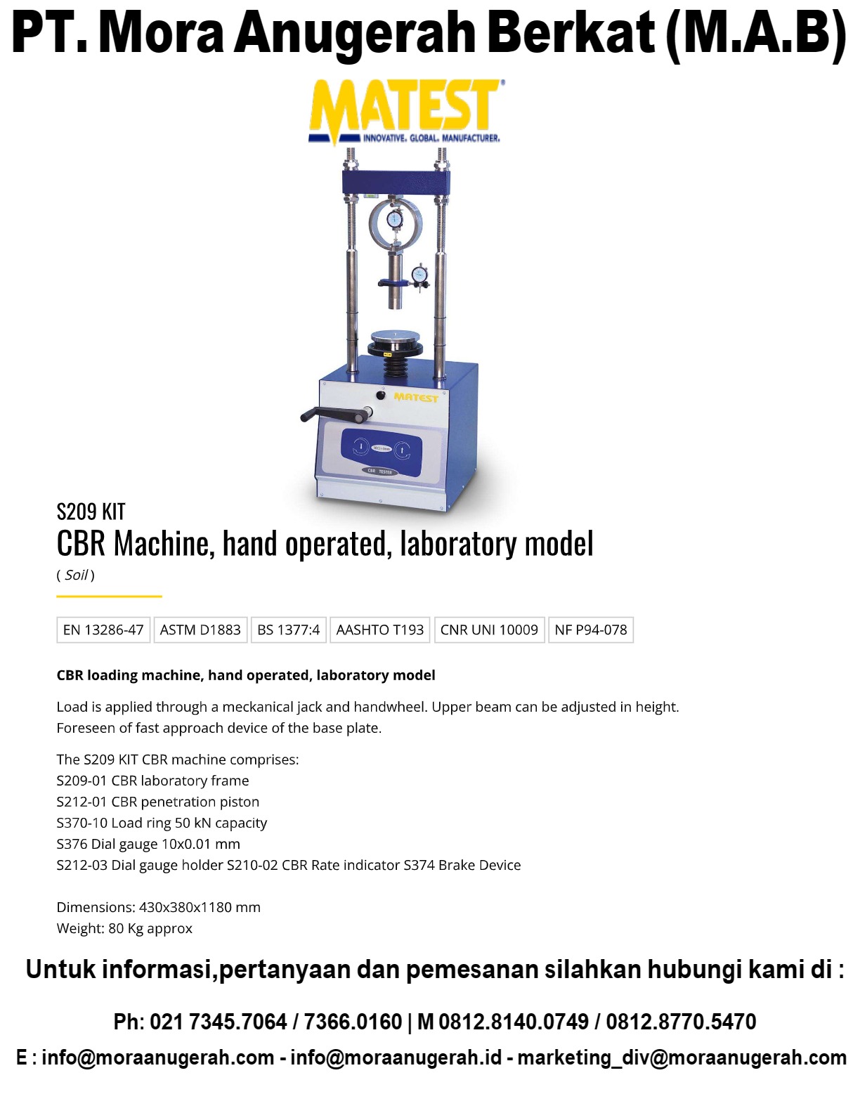 MATEST [S209 KIT] CBR Machine Hand Operated Laboratory Model