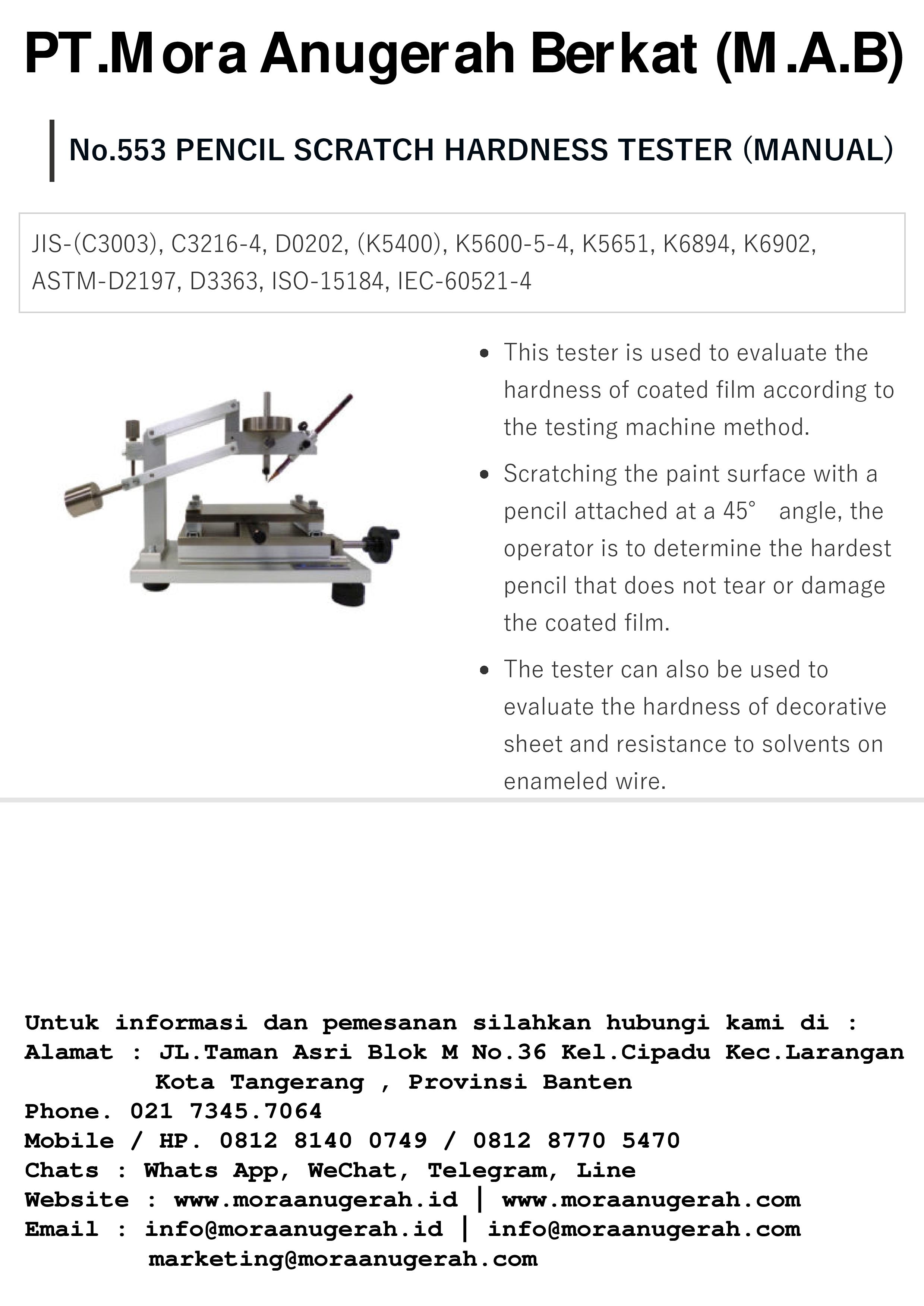 Pencil Scratch Hardness Tester