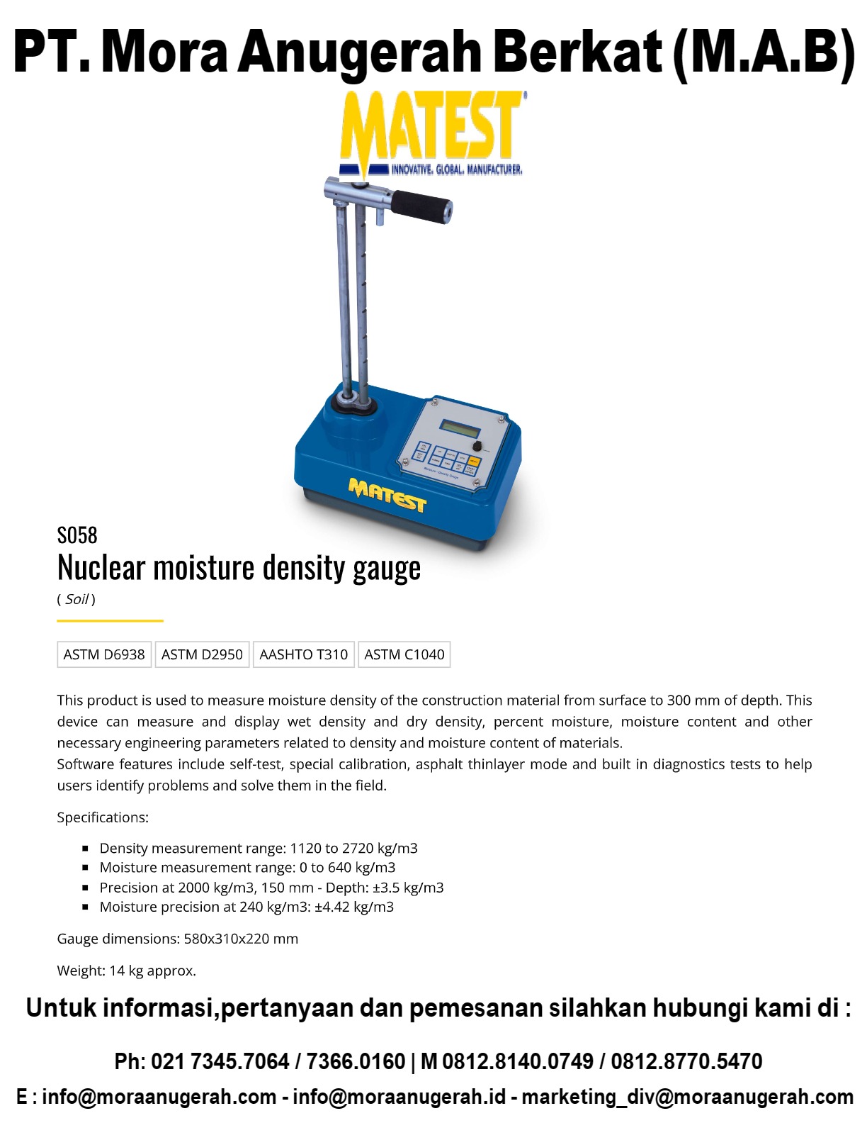 MATEST - Nuclear Moisture Density Gauge