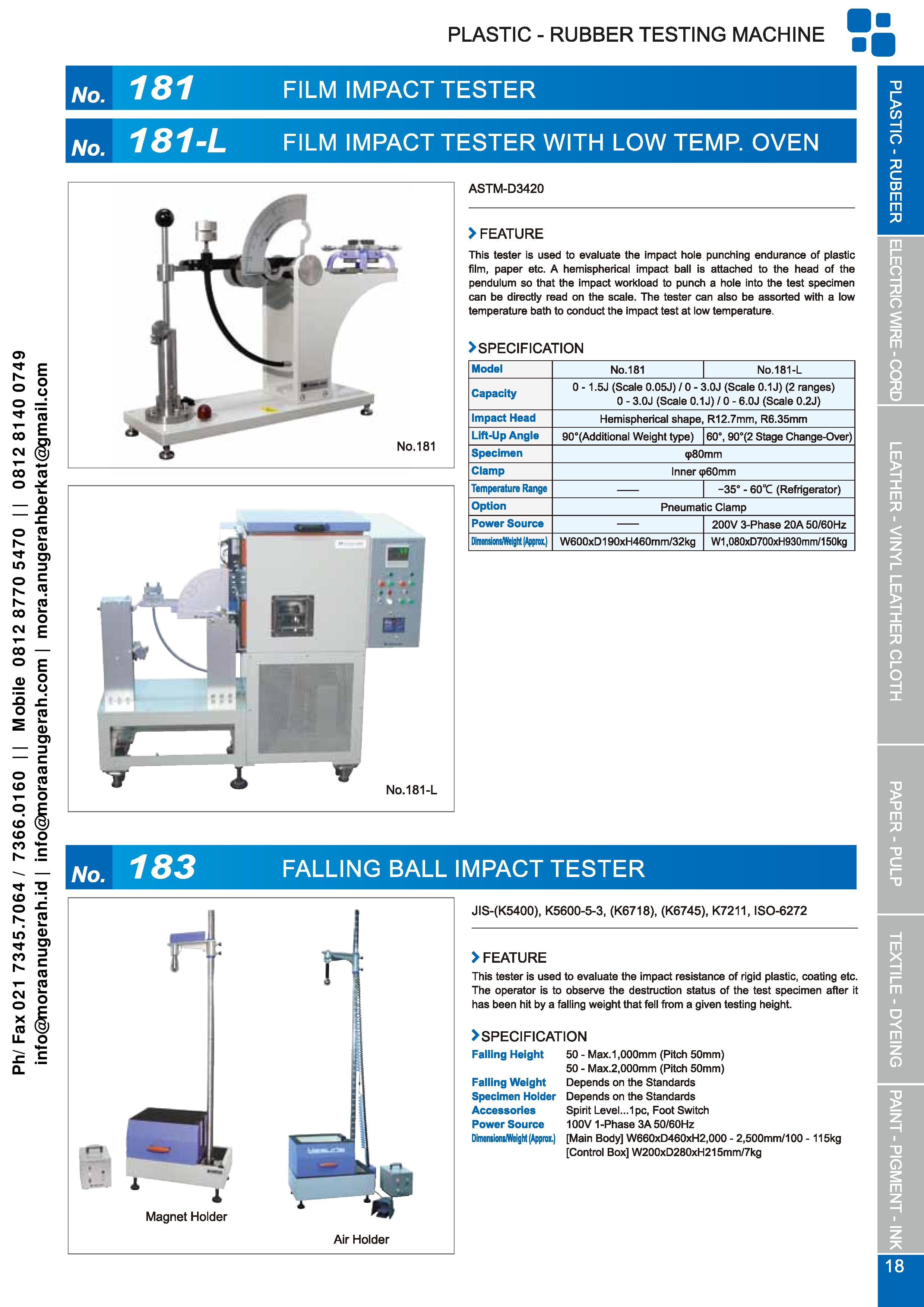 No.181 Film Impact Tester dan No.183 Falling Ball Impact Tester