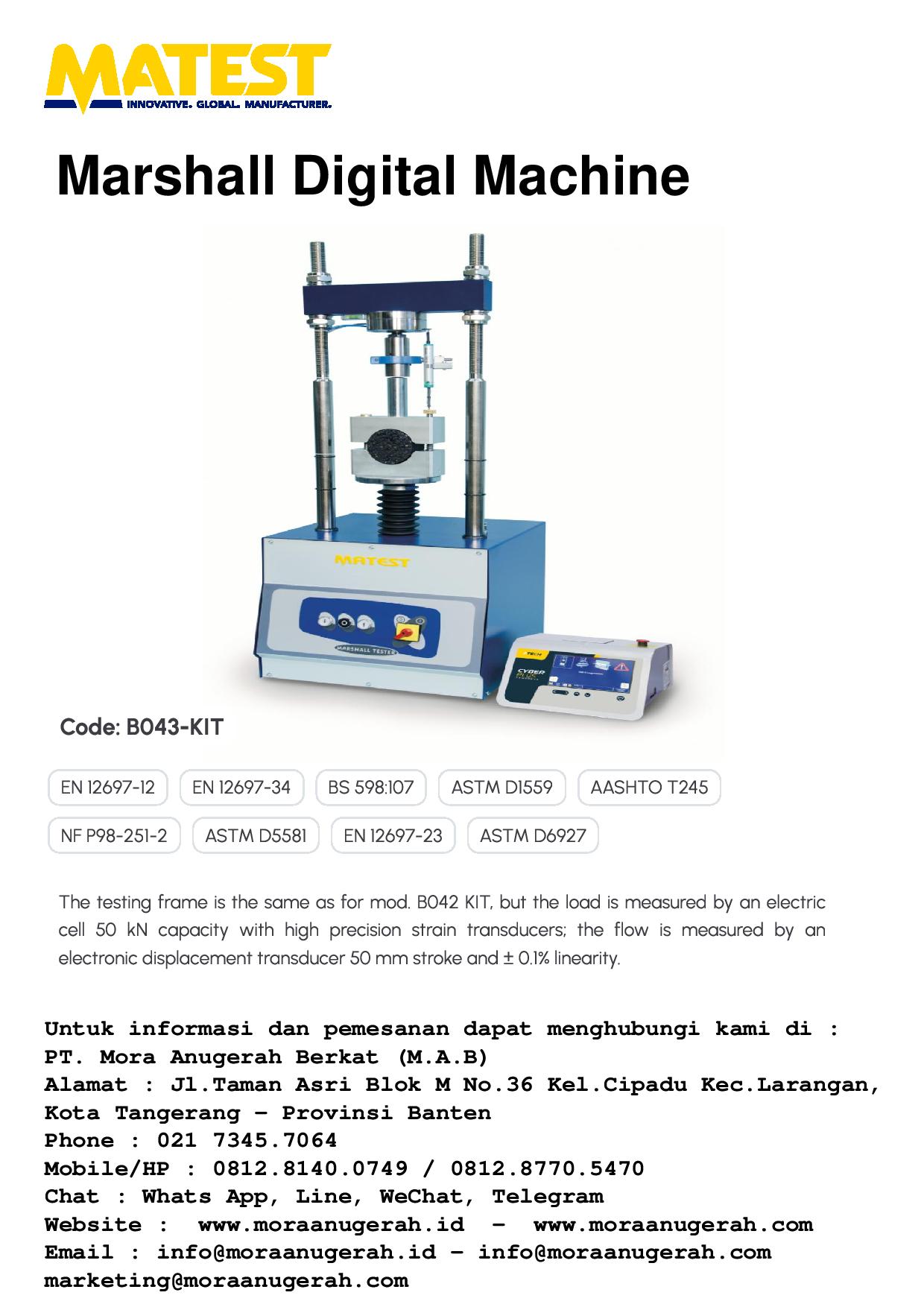 MATEST [B042 KIT] Marshal Mechanical 50kN Load Frame