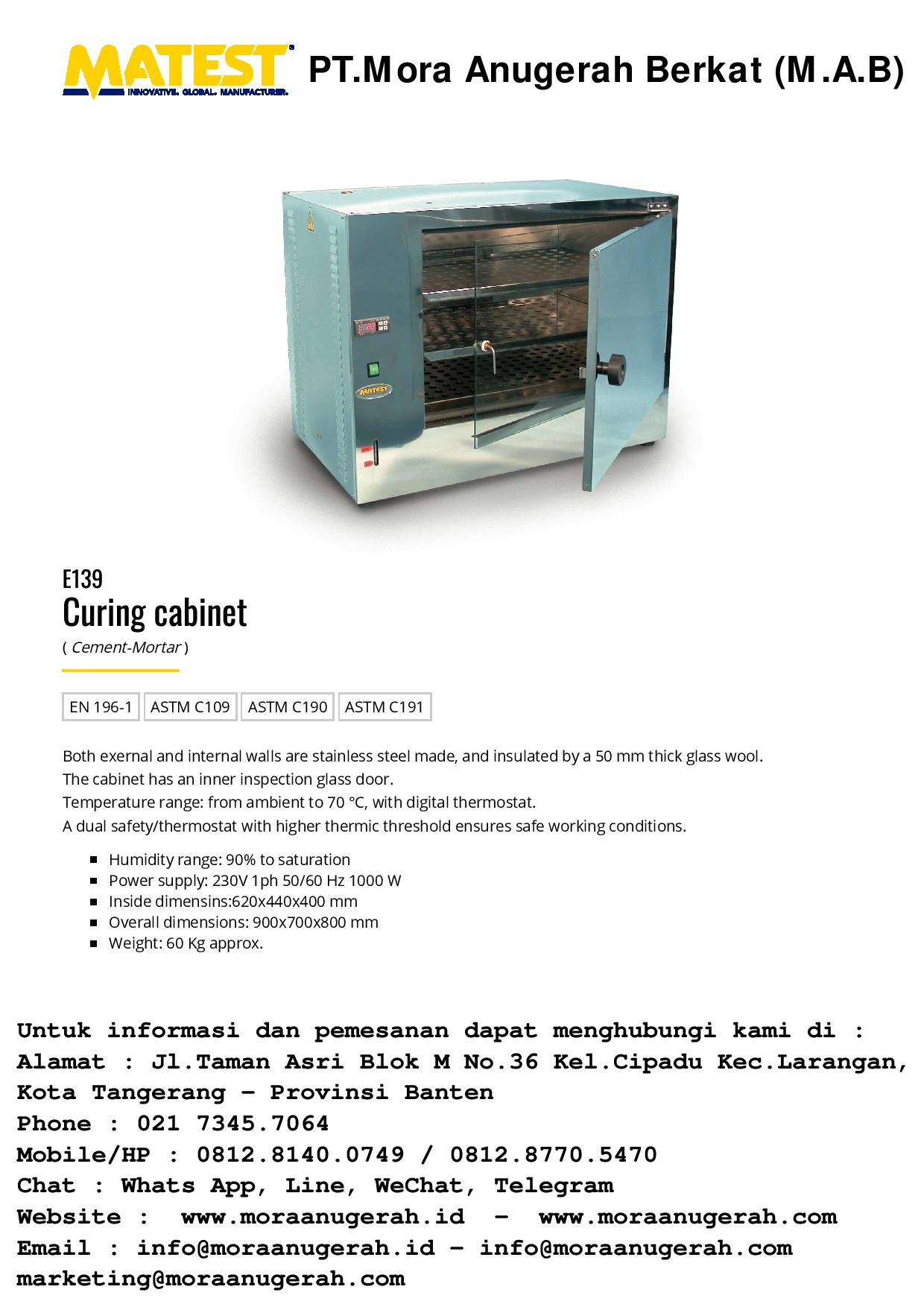 MATEST [E138] Large Capacity Curing Cabinet and [E139] Curing Cabinet